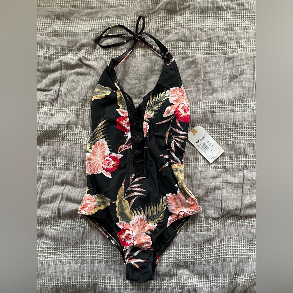 Roxy one piece floral/lace bathing suit